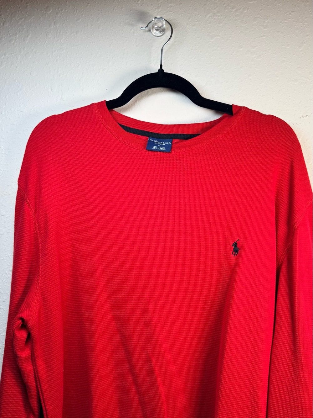 Polo Ralph Lauren Red Waffle Knit Thermal Long Sleeve Sleepwear Shirt - Picture 3 of 8